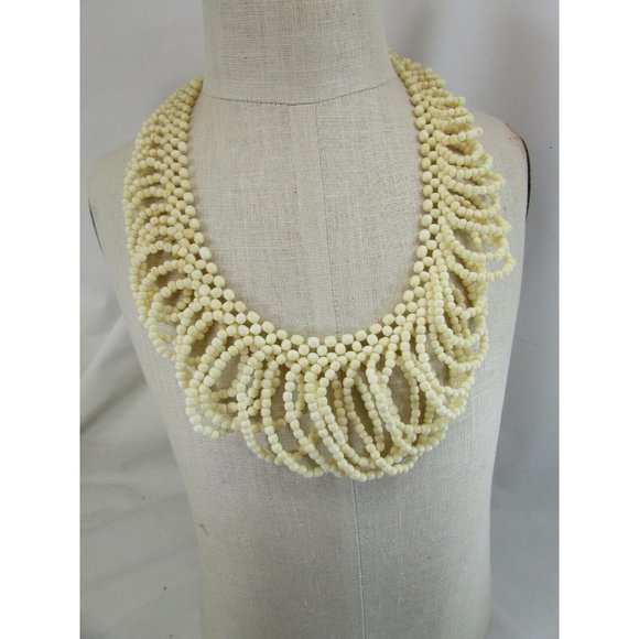 Vintage Beaded Necklace Ivory Cream Off White Beads Looped 52628 - Picture 2 of 4